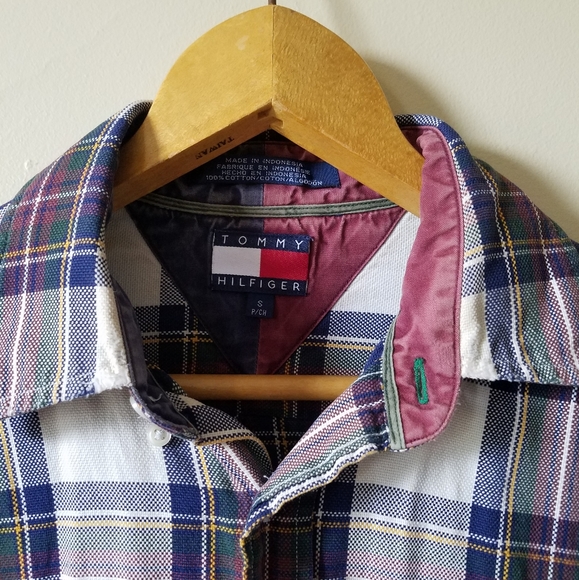 Vintage Tommy Hilfiger Crest Button Up Plaid Long Sleeve Shirt Small Medium - Picture 2 of 11